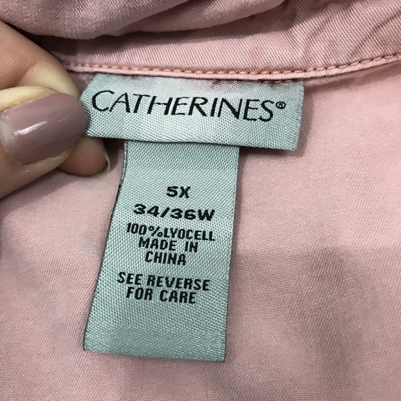 Catherines Blush Pink Stonewashed Roll Tab Blouse - Picture 3 of 6